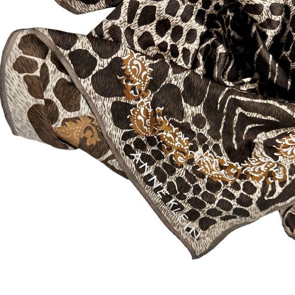 Anne Klein Brown Silk Animal Print Paisley Scarf - Picture 7 of 9